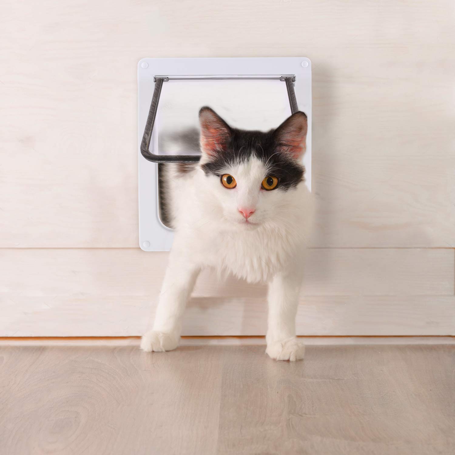 Puerta para Gatos Sailnovo 24,5 * 28,5 * 5,5 cm, Blanca, tamaño XL, Puerta para Gatos con Cerradura de 4 vías para Puertas Interiores y Exteriores, Puerta para Mascotas Resistente a la Intemperie