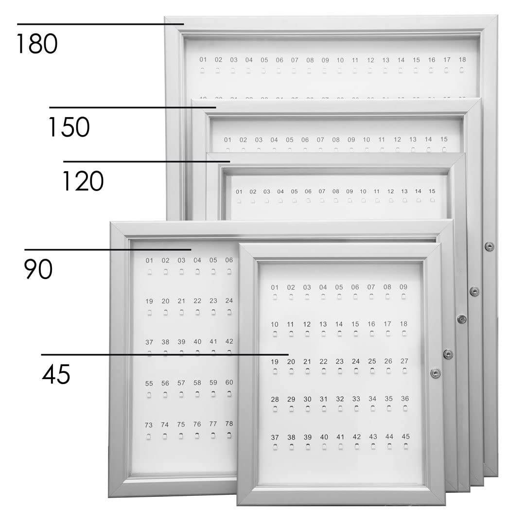 Danieli - Bacheca Portachiavi da Parete in Acciaio Laccato con Ganci Chiavi Numerati da 45, 90, 120, 150, 180 posti. Cornice in Alluminio, Anta a Libro, Chiavi Incluse (90 posti)