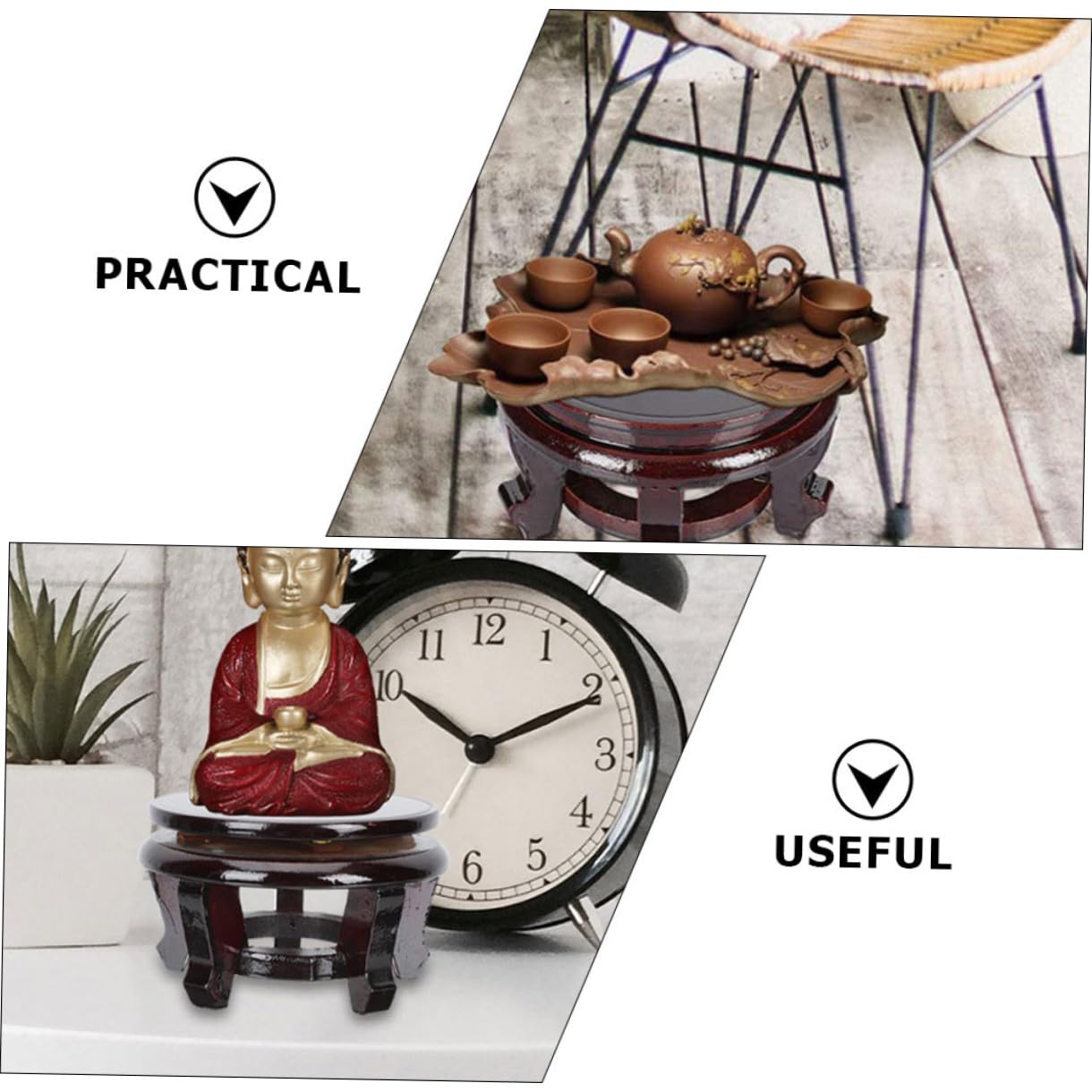 Kichvoe Soporte de Madera Maciza para Macetas y Figuras Decorativas, Base Redonda de 24 Cm Diámetro, Altura 12 Cm, Capacidad hasta 70 Kg, Adecuado para Plantas de Interior y Exhibición
