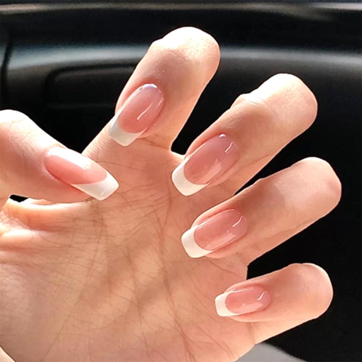 Nude White Press On Nails French Tip Coffin Acrylic Artificial False Nails Glue On Nails 24 Pcs
