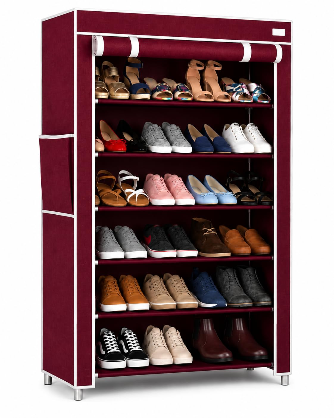 6 Layer Shoe Rack Plastic with Maroon Cover | Multipurpose Plastic Shoe Rack for Home | Space Saving Foldable Shoe Stand | Storage Rack for Home, Bedroom & Entryway.-image-26