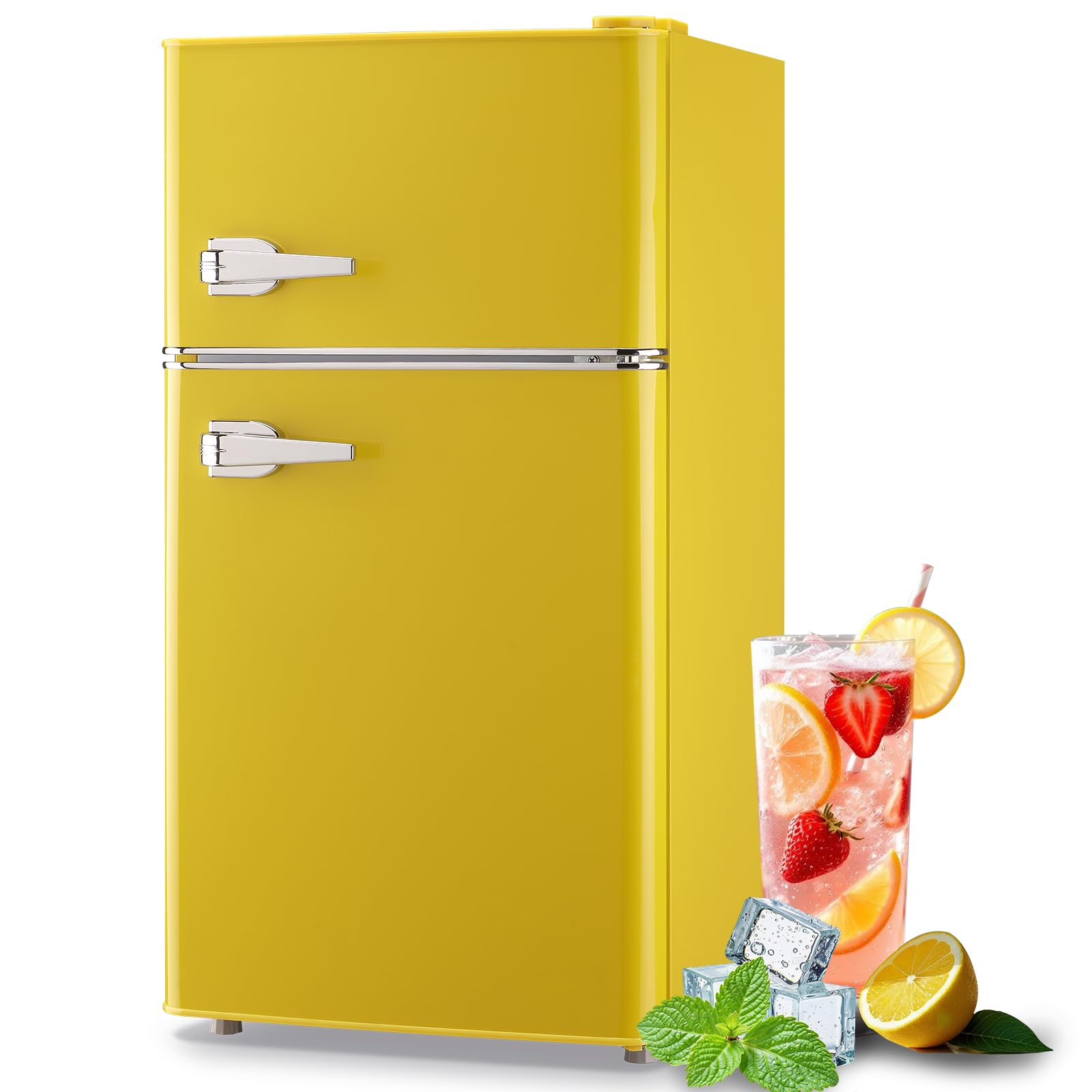 TACOOL 3.5 Cu.ft Fridge Dorm Fridge Refrigerator with Adjustable Glass Shelves, 7 Level Temperature Control Suit for Bedroom, Office, Apartment Yellow | Fridge.com