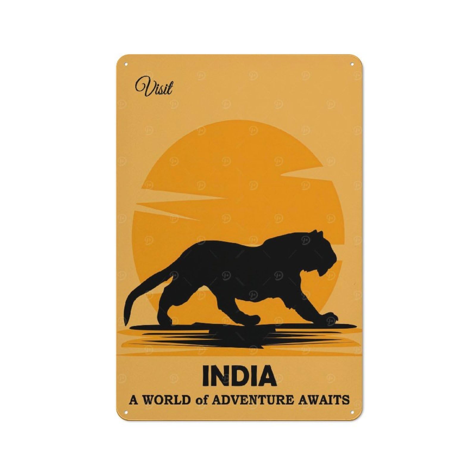 Metal Wall Plaque with India Travel Design 30x20cm, Retro Room Wall Plaque for Home, Shop, Pub Or Studio Wall