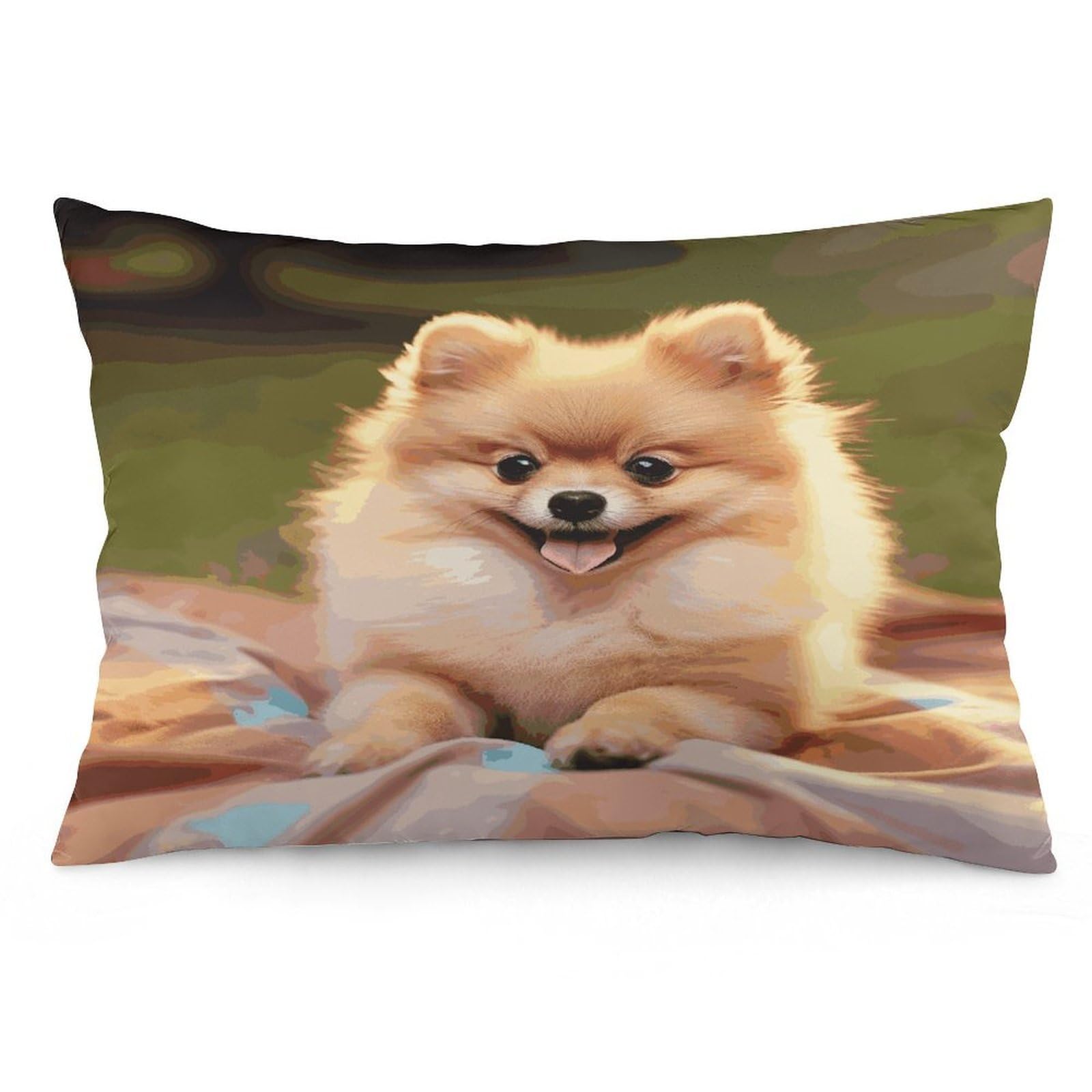 Short-haired Pomeranian Throw Pillow Covers with Silent Zipper Polyester Pillow Protectors Removable Pillow Cases Soft Pillowcase Cozy Pillow Sham Cushion Cover for Sofa Car Bed 16 "x24