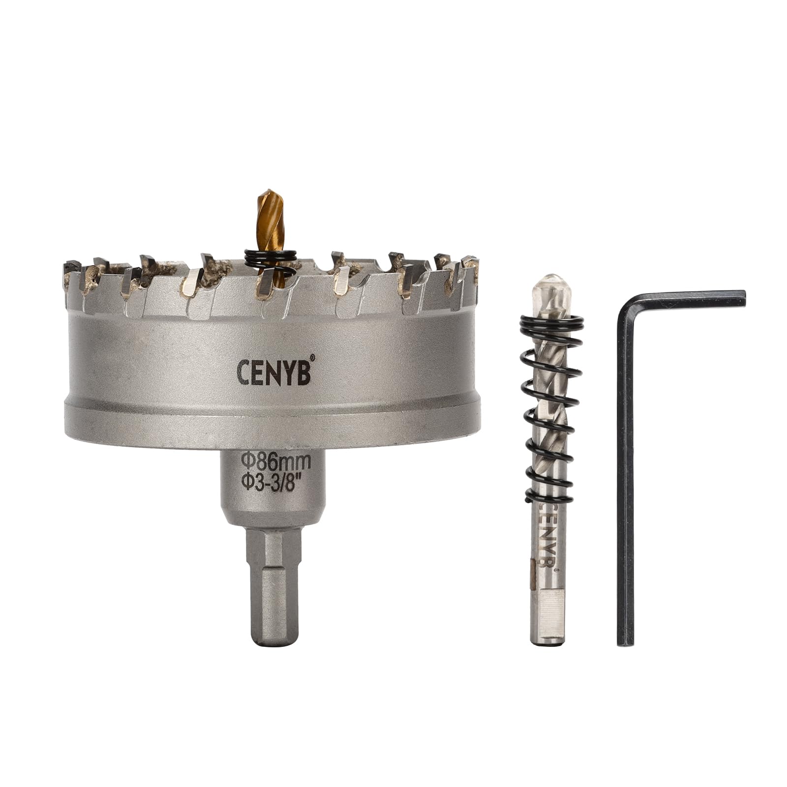 2-1/8" (54mm) Tungsten Carbide Tipped Hole Saw with 2Pcs Titanium-Plated Pilot Drill Bits for Metal, Steel, Iron, Wood, Plastic — view 71