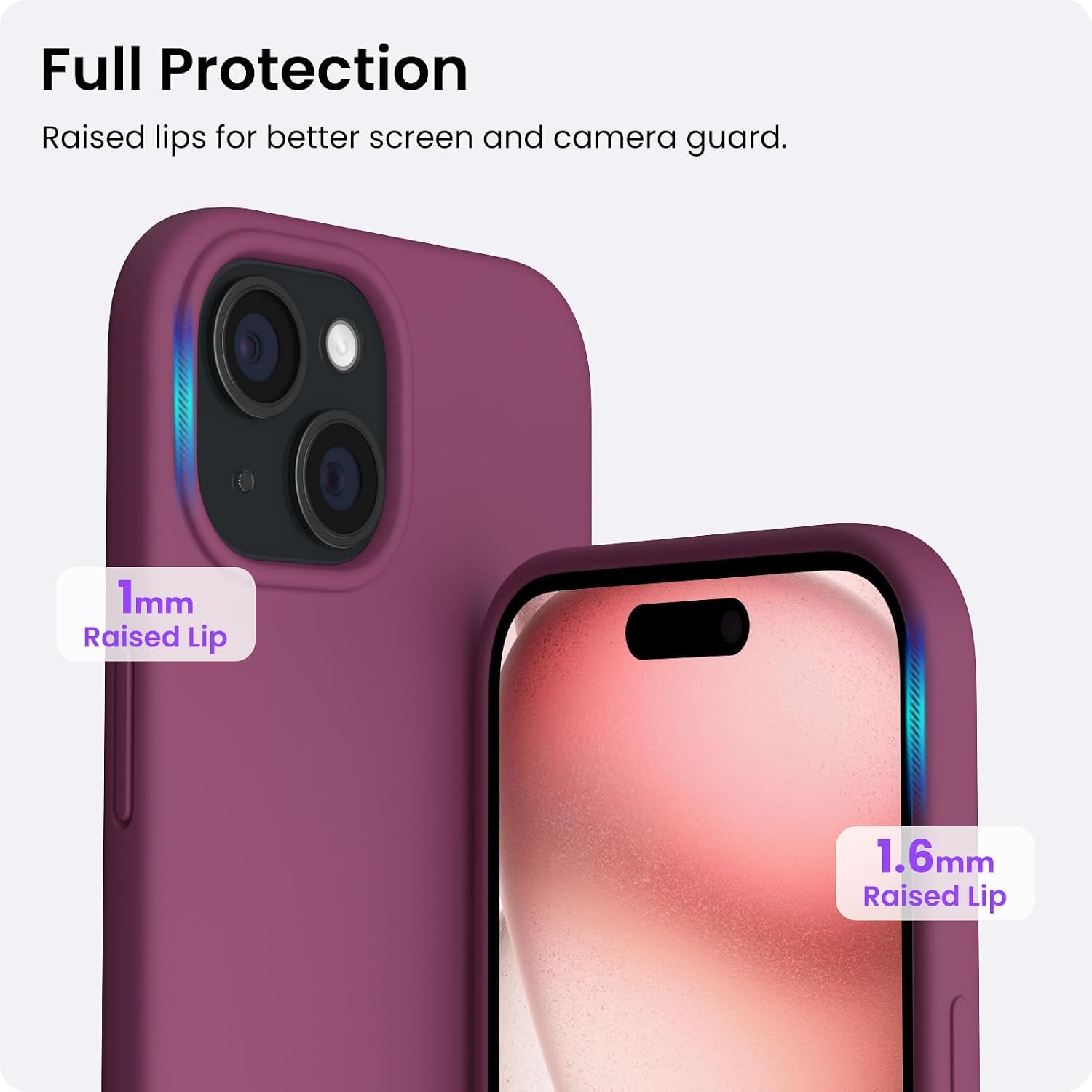 Compatible with iPhone 15 Case 6.1, Slim Liquid Silicone 3 Layers Full Covered Soft Gel Rubber Phone Case, Anti-Scratch Shockproof Protective Cover 6.1 Inch, Wine Red thumbnail