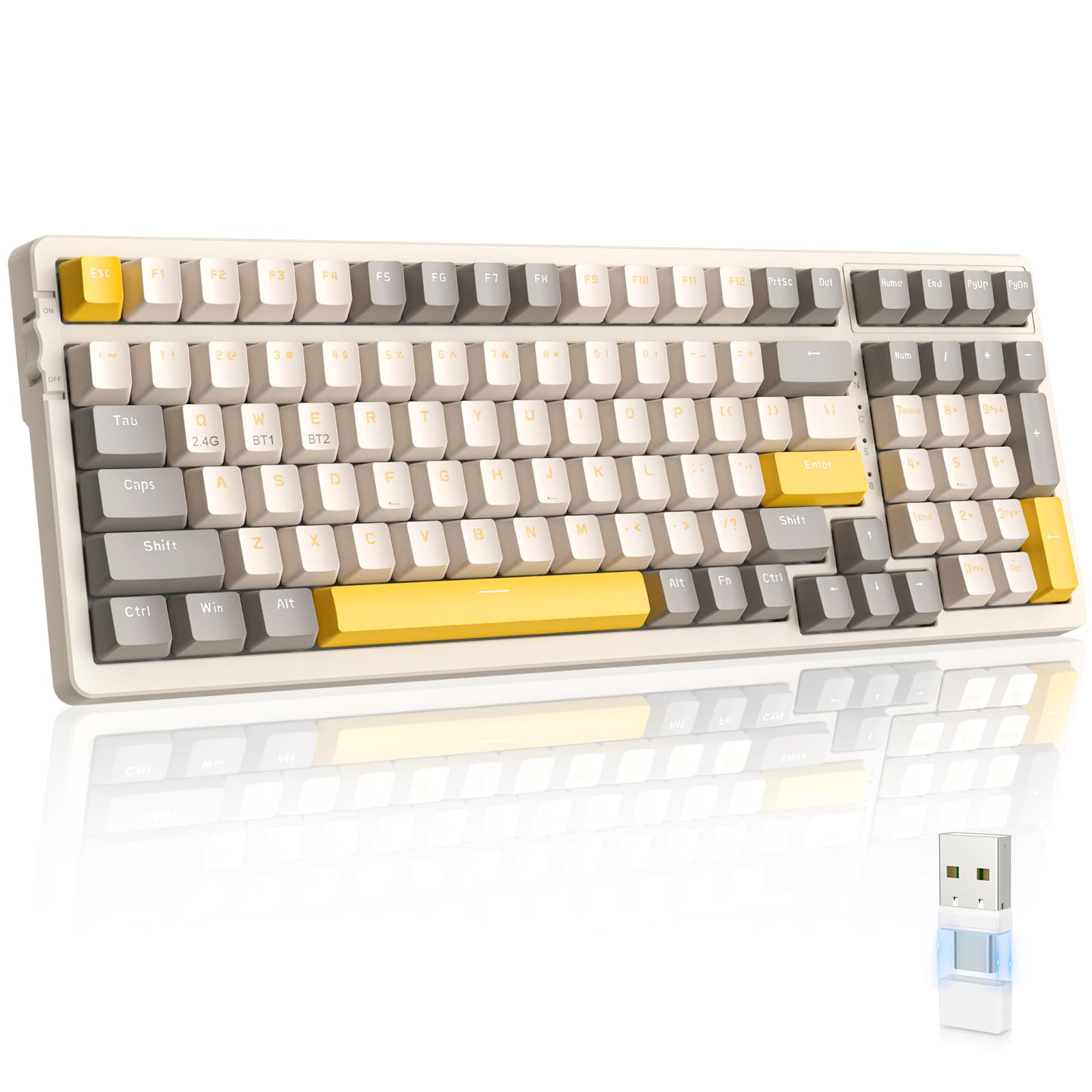 MAGIC-REFINERWireless Mechanical Keyboard, Apex Pro TKL Gaming Keyboard, Dual Mode 2.4Ghz/Bluetooth 5.0, 2-in-1 Receiver 100 Key Hot Swap MX Keyboard Linear Red Switch for PC/MAC/Tablet