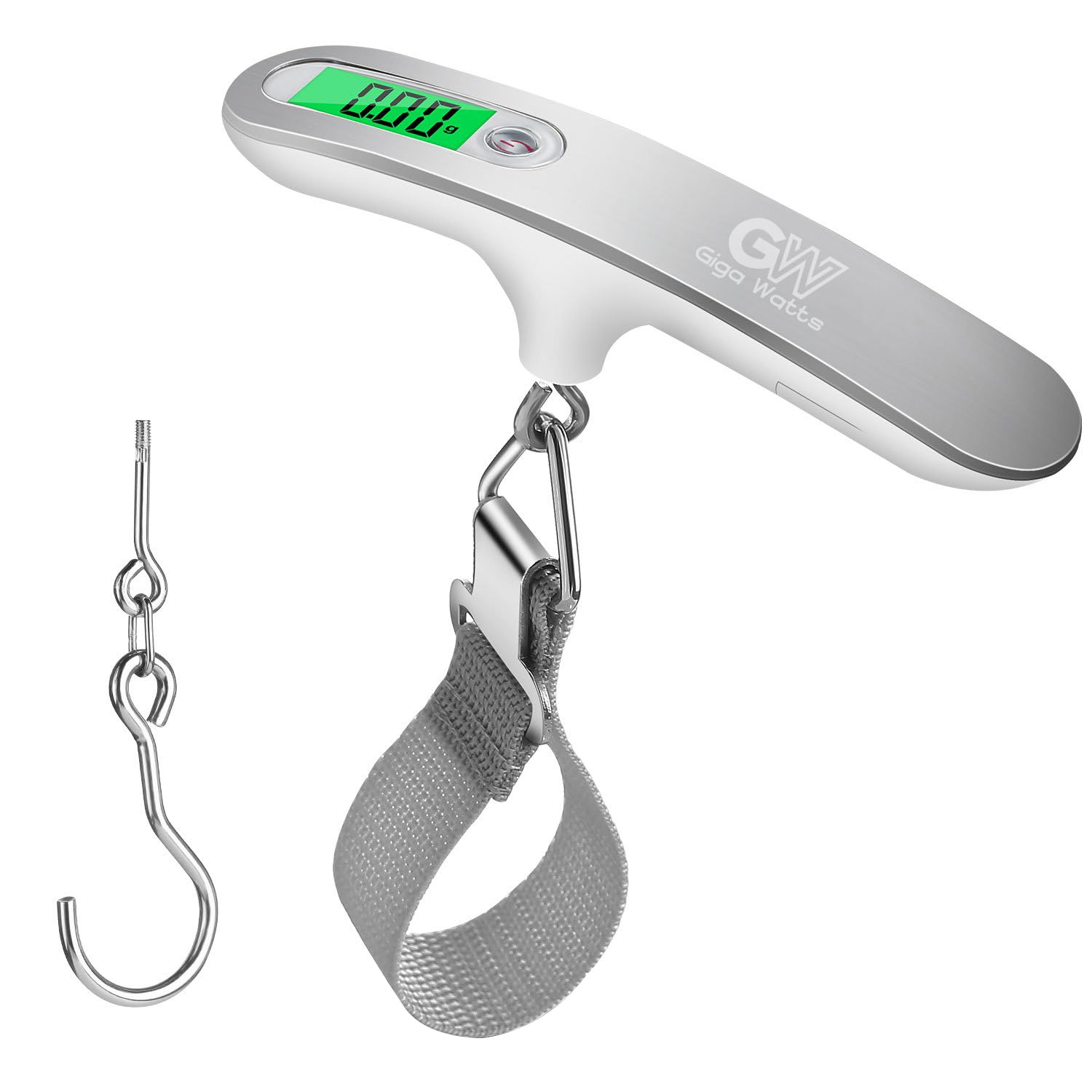 GIGAWATTSGIGAWATTS Digital Luggage Weighing Scale with Fishing Hook Type for Flights 50 Kg Weight Machine LED Display & Strain Gauge Sensors (Stainless Steel, 1 Year Warranty)