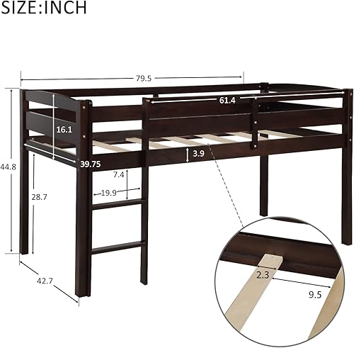 Miniatura 2 de Merax Junior's - Cama baja tipo loft baja de madera maciza para niños, no necesita somier (espresso)
