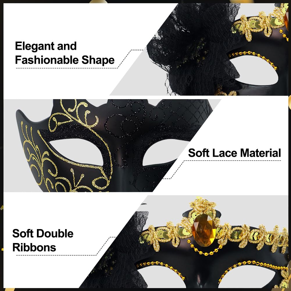 YRPACFB Couple Masquerade Masks Set, Venetian Party Mask, Halloween Costume Masks - Image 3