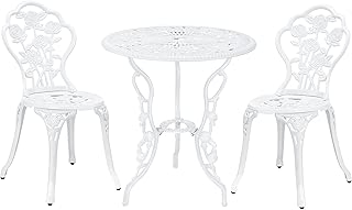 Patio Premier 217004 3pc Outdoor Rose Garden Bistro Set, Cast Iron and Aluminum Frame, White - coolthings.us