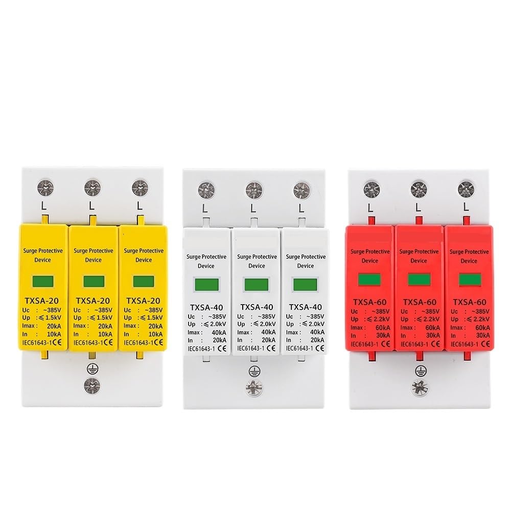 1 parafoudre CA triphasé 20KA, 40KA, 60KA, 275V, 385V, 420V, Dispositif de Protection Contre Les surtensions et la Foudre for la Maison(275V,10-20KA)