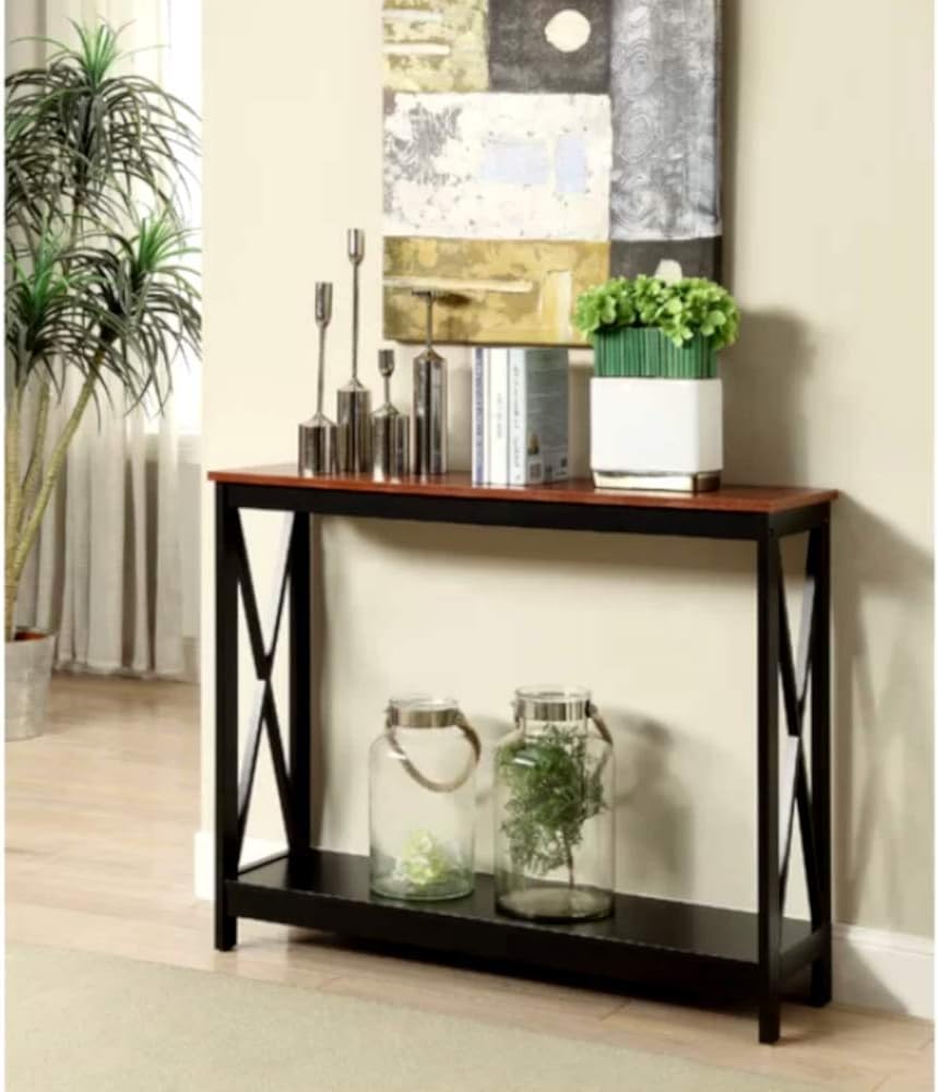 Very Narrow Console Table Wood Shelf Cherry X-Shaped 4 Legs Bedroom Contemporary Classic Console Table & E-Book
