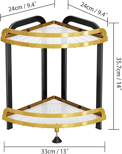 Miniatura 2 de YIWANFW Organizador esquinero de baño, estante de esquina de oro negro, encimera de baño, organizador de fregadero de baño de 2 niveles, estante de