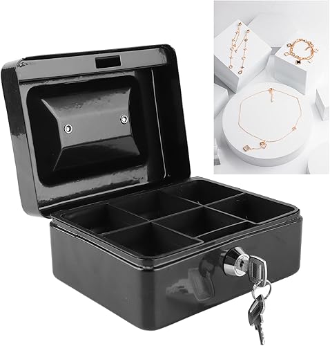 Miniatura 3 de Pyhodi Caja de dinero con cerradura de dos llaves, caja fuerte de metal pequeña con bandeja de dinero, organizador de dinero seguro para dinero en