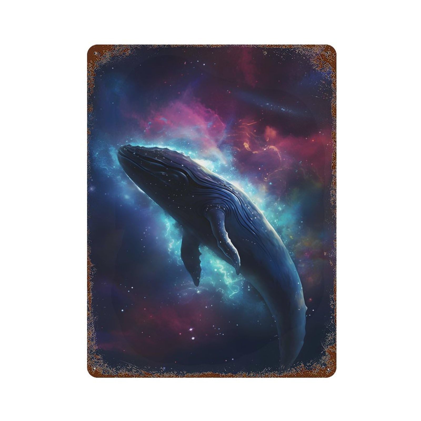 Rust Effect Space Whale Rusty Metal Tin Sign 15.7"x11.8", Farmhouse Wall Decor for Shed, Workshop And Garage Wall Decor