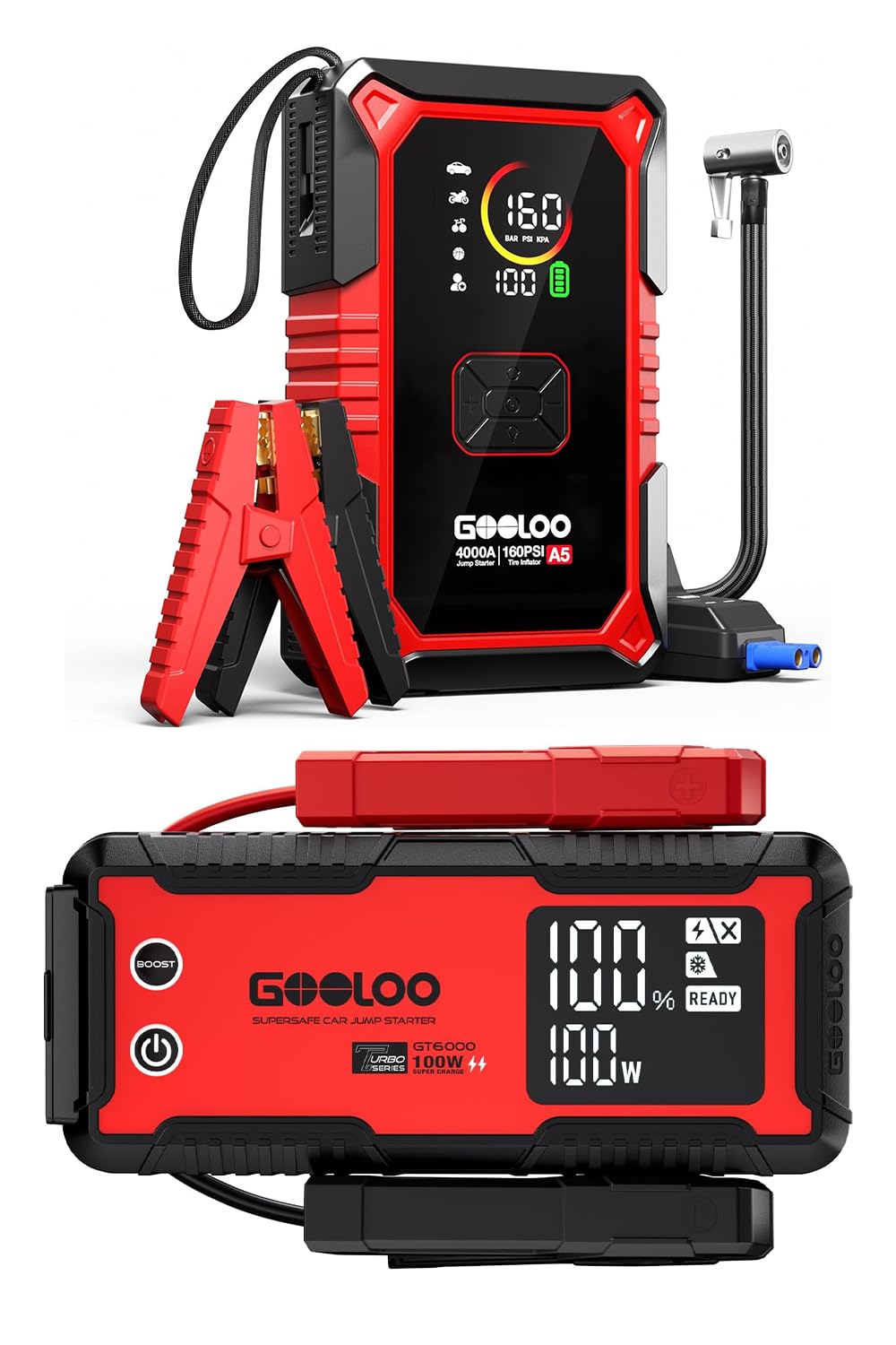 GOOLOO A5 Jump Starter with Air Compressor 6000A Jump Starter GT6000 Car Starter with 100W Bi-Directional Fast Charge