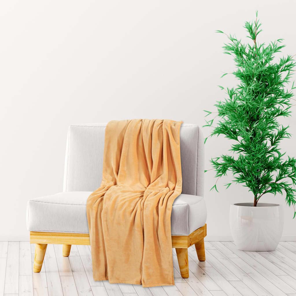 Manta de poliéster para cama de 150 x 200 cm suave cálida lavable color amarillo