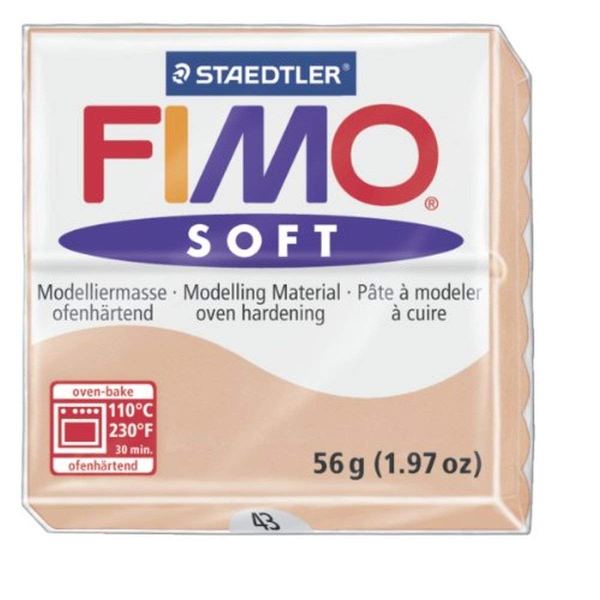 Staedtler Fimo Soft Flesh (43) Oven Bake Modelling Clay Moulding Polymer Block Colour 56g (1 Pack)