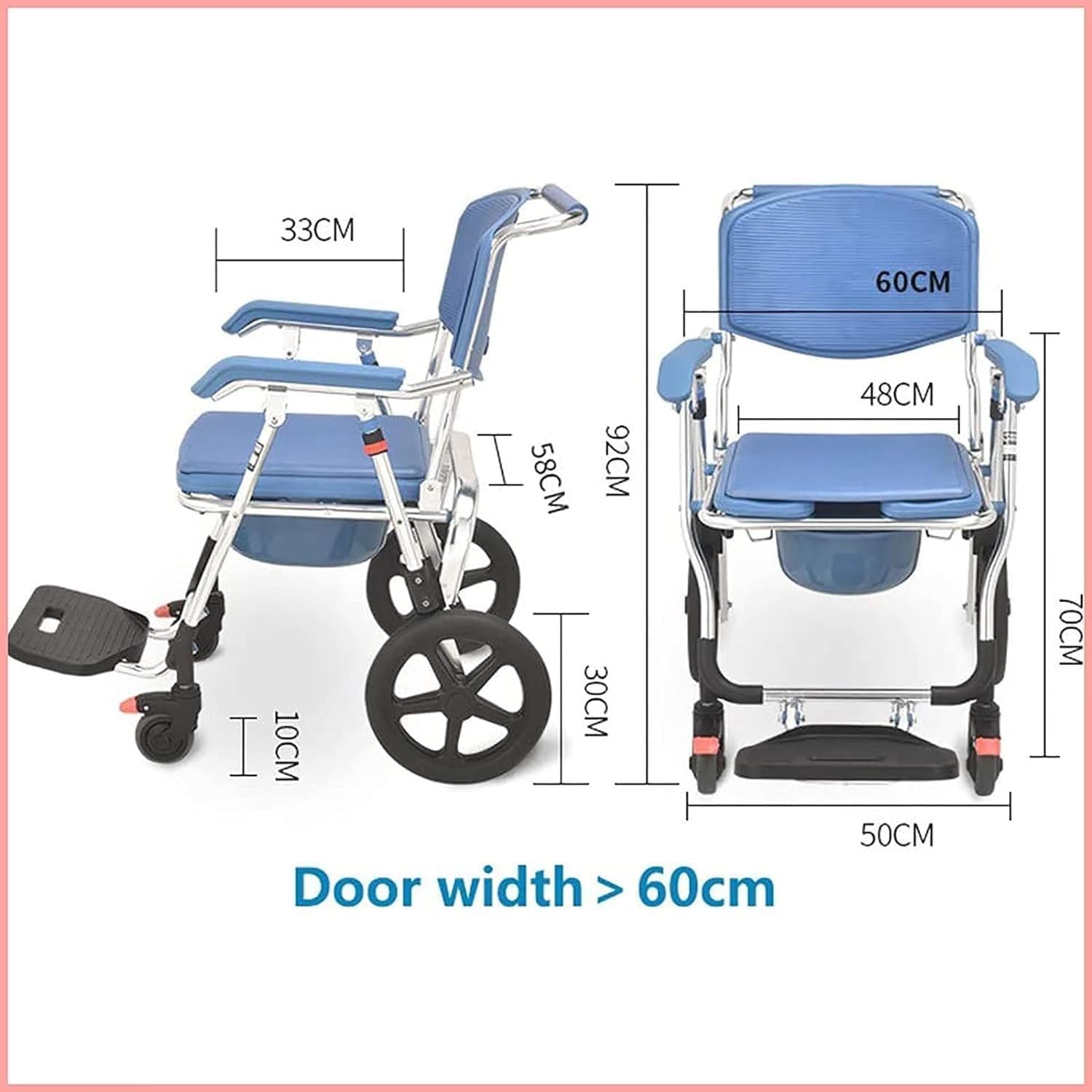 Silla WC Personas Mayores, Silla Orinal para Personas Mayores, Silla Ducha Minusvalidos Plegable, Silla Ducha con Ruedas, Silla De Ruedas para Ducha Y WC con Ruedas Plegable
