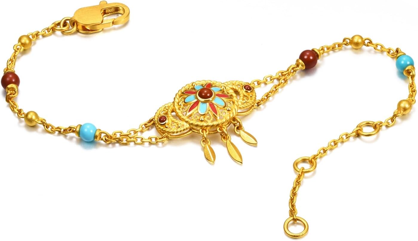 CHOW SANG SANG 999.9 24K Gold Cultural Blessings Boho Tassel Bracelet for Women 18cm 95632B
