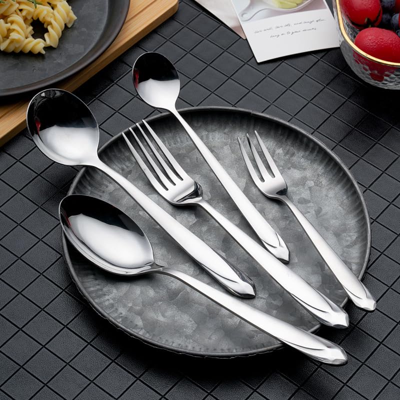 Zestaw sztućców ze srebra, widelec do steków, łyżeczka do deserów hotelowych, widelec do lodu, łyżka ze stali nierdzewnej, widelec.Silver-1Set