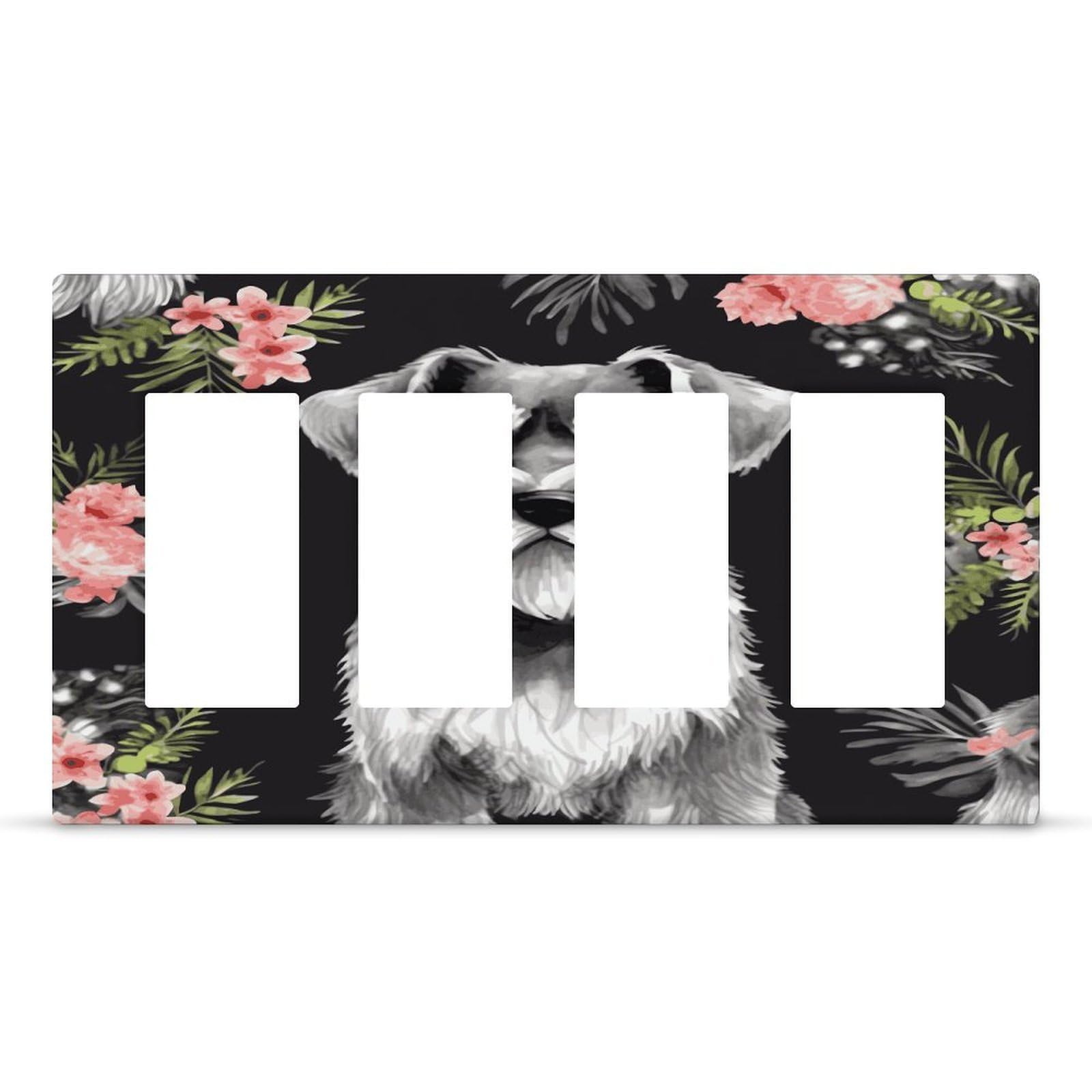 Schnauzer Wall Plate Cover Unbreakable Thermoplastic Faceplate Cover Receptacle Outlet Covers Rocker Light Switch Covers 4-Gang Hidden Screw Face Plate for House 8.3x 4.7