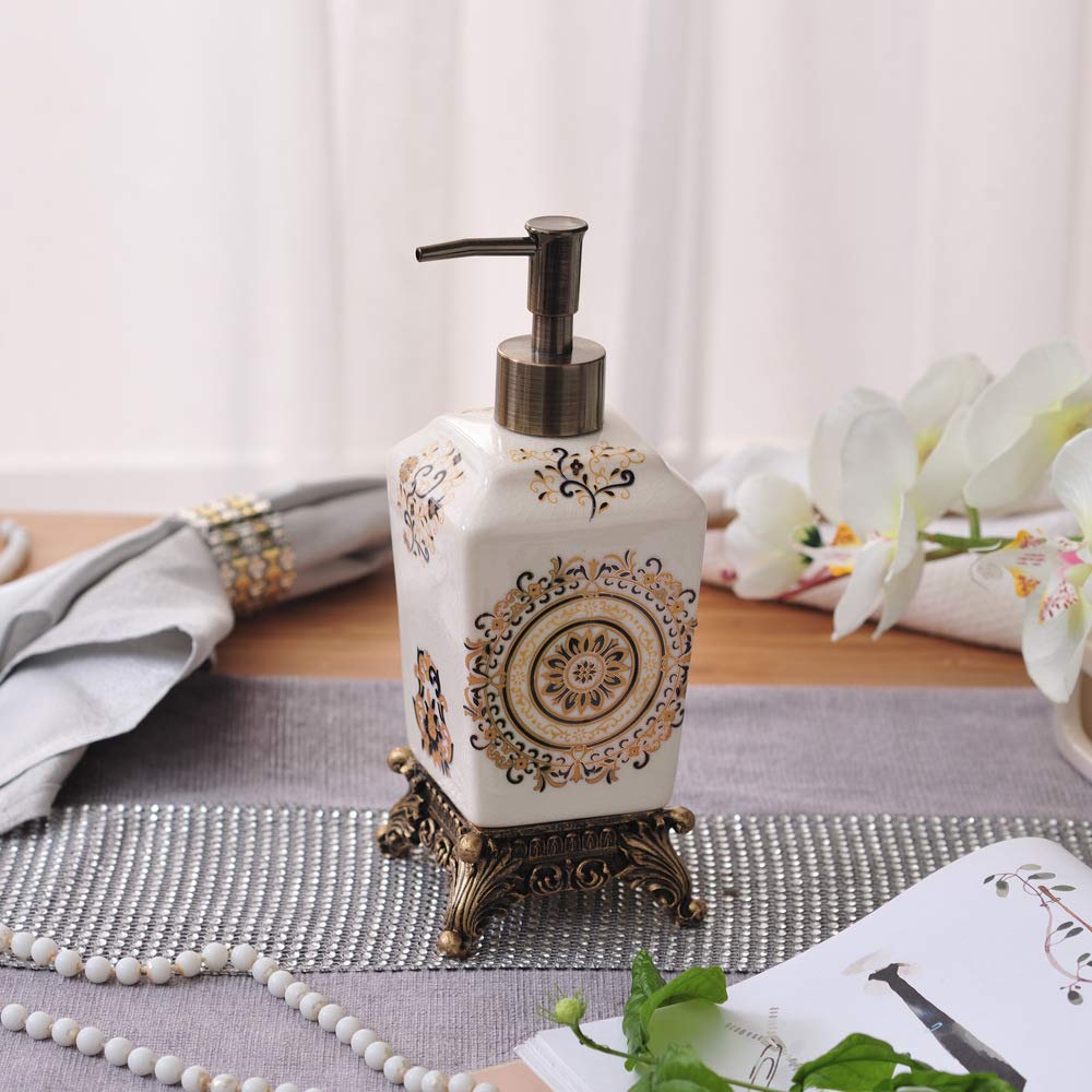 HAOSENSIX Bathroom Accessories Soap and Lotion Dispenser,Internal Spa Collection European Color Glaze Ceramic Liquid Soap Dispenser