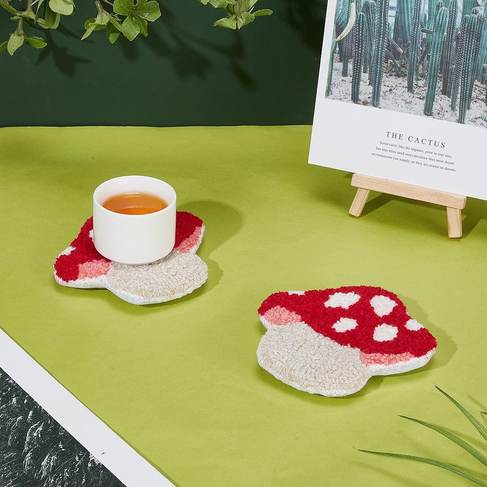 FREEBLOSS 6 Sets Punch Needle Kit Mushroom Punch Needle Coaster Punch Embroidery Kit Punch Needle Embroidery Rug Punch Needle Kit Needle Punch Kit Needle Punch Kit for Beginners