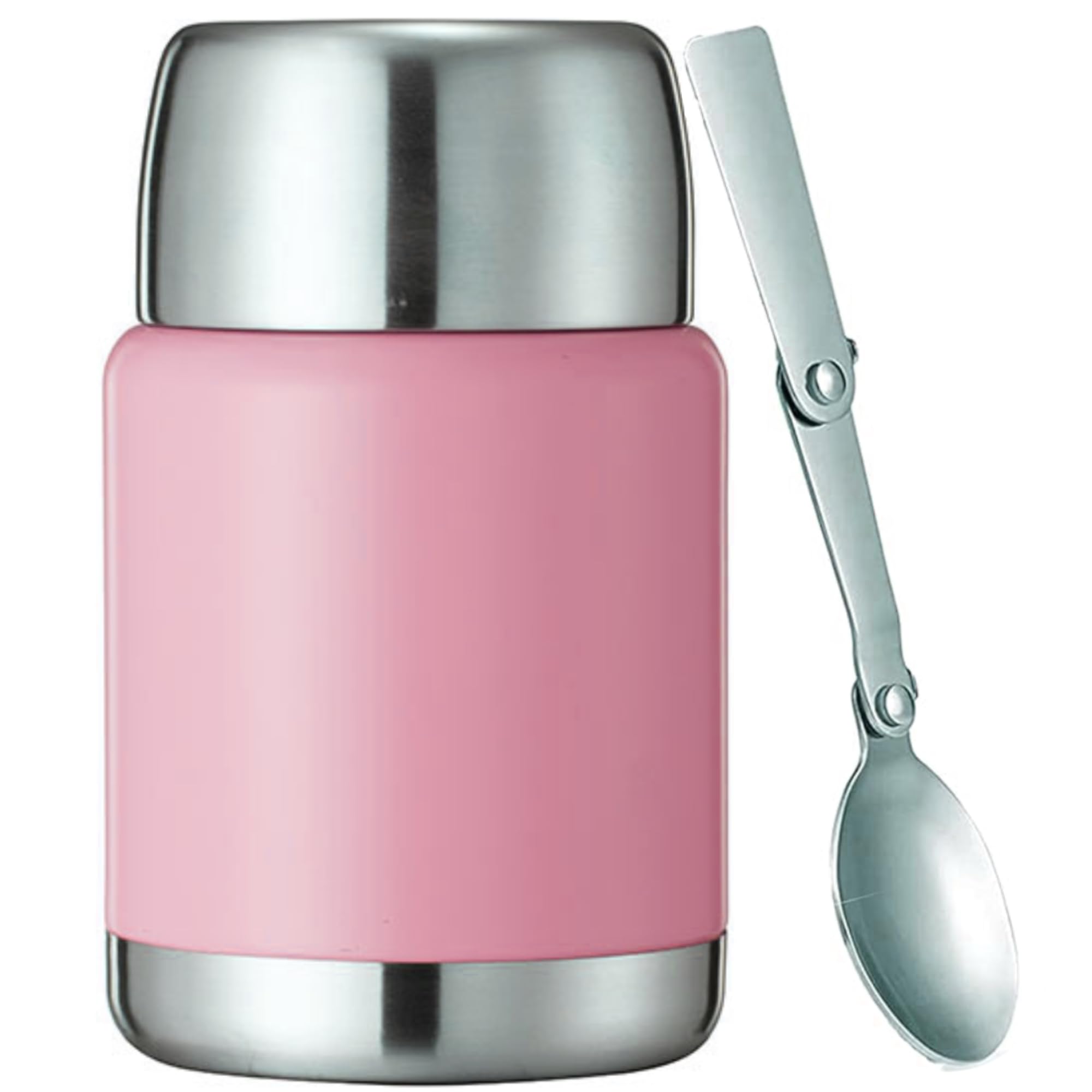 YAMEKER Insulated Lunch Containers with Folding Spoon - Wide Mouth Thermal Food Jar for School, Office & Outdoor - Keeps Food Hot or Cold for Hours (Pink)