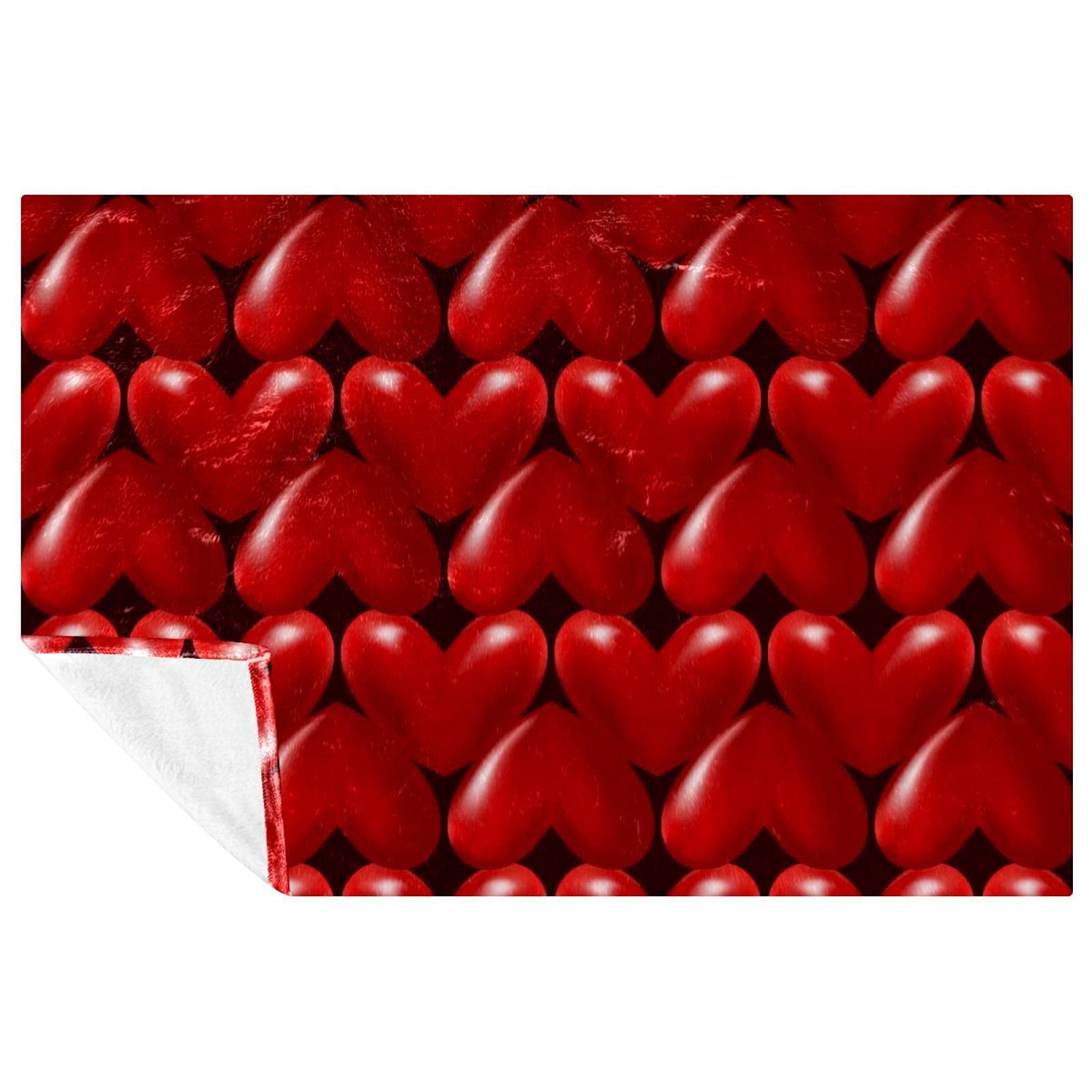 Couverture douce motifs cœurs rouges 3D pour lit et canapé 150x100cm