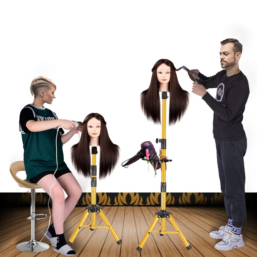 Trépied réglable en acier inoxydable pour perruque de 140 cm avec plateau à outils (tête de mannequin non incluse)