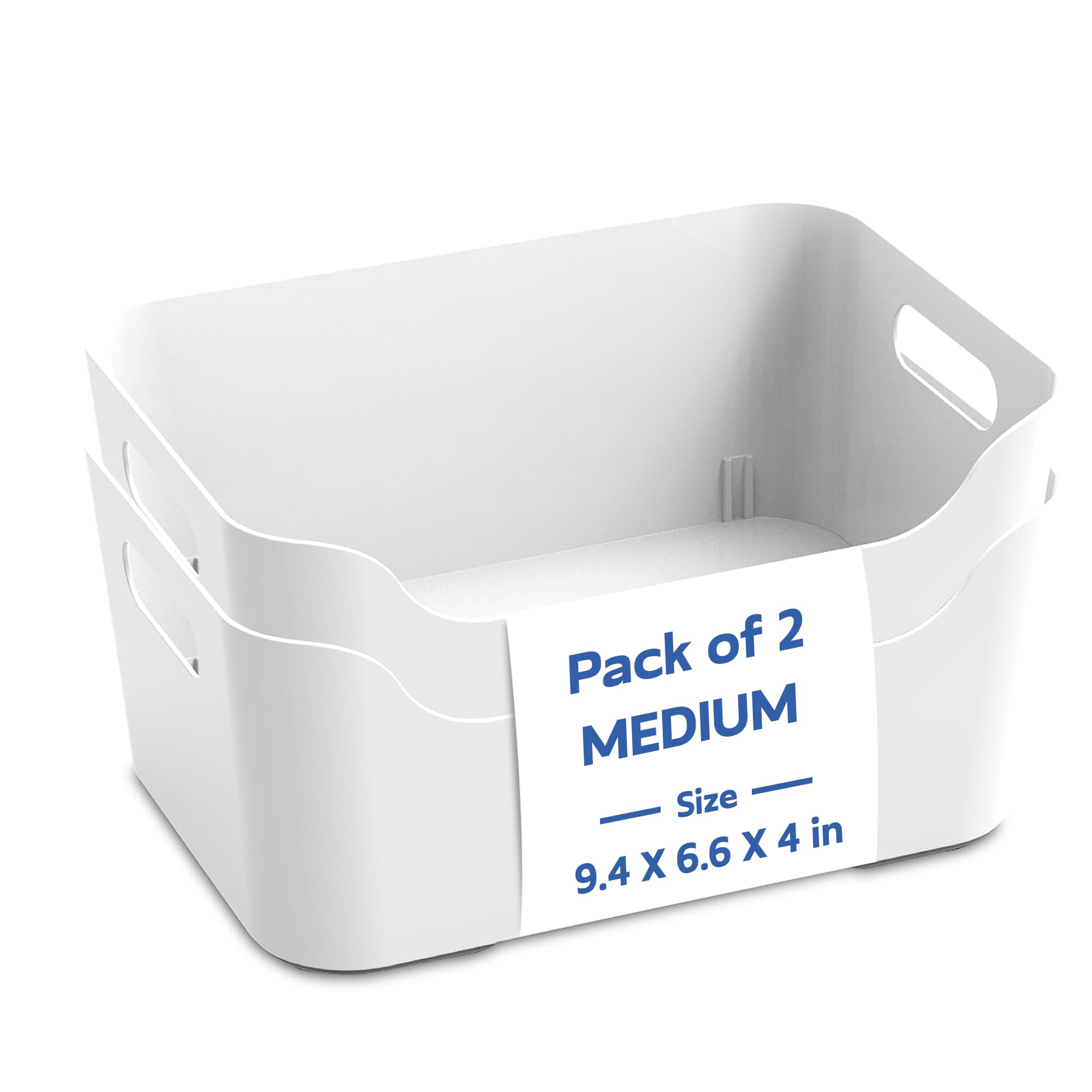 KOLORR Jolly Plastic Medium Basket with Handle for Storage Box| Multipurpose Light Weight Plastic Baskets organiser for Clothes Toys Stationary Cosmetics Livingroom Bathroom | Pack of 2 - Nir White