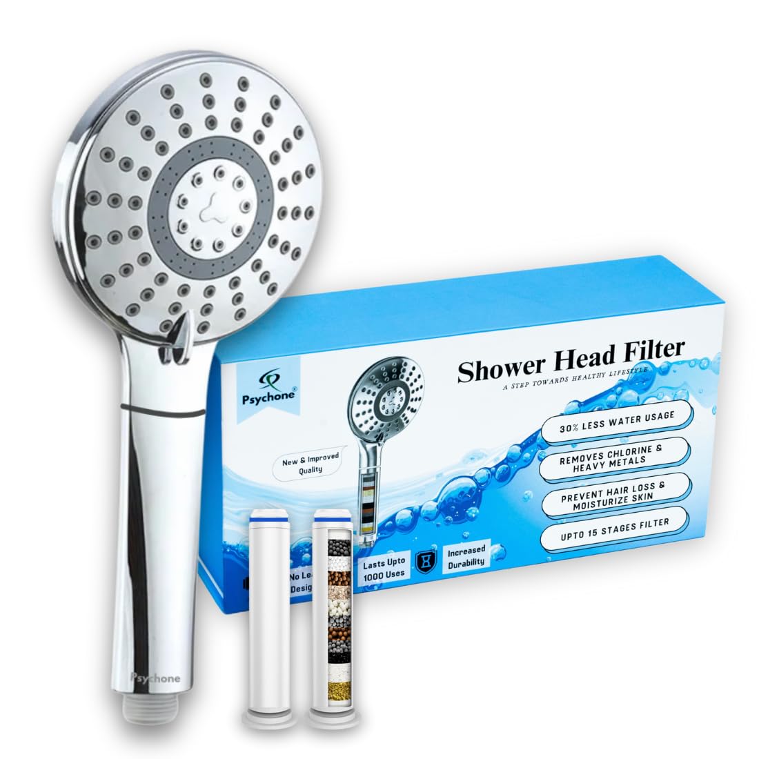 Shower Filter - Filtered Shower Head - Handheld 5 Spray Mode with Up to15 Stage Water Filter for Hard Water - Removes Chlorine & Harmful Pollutants - Prevent Hair Loss & Moisturize Skin