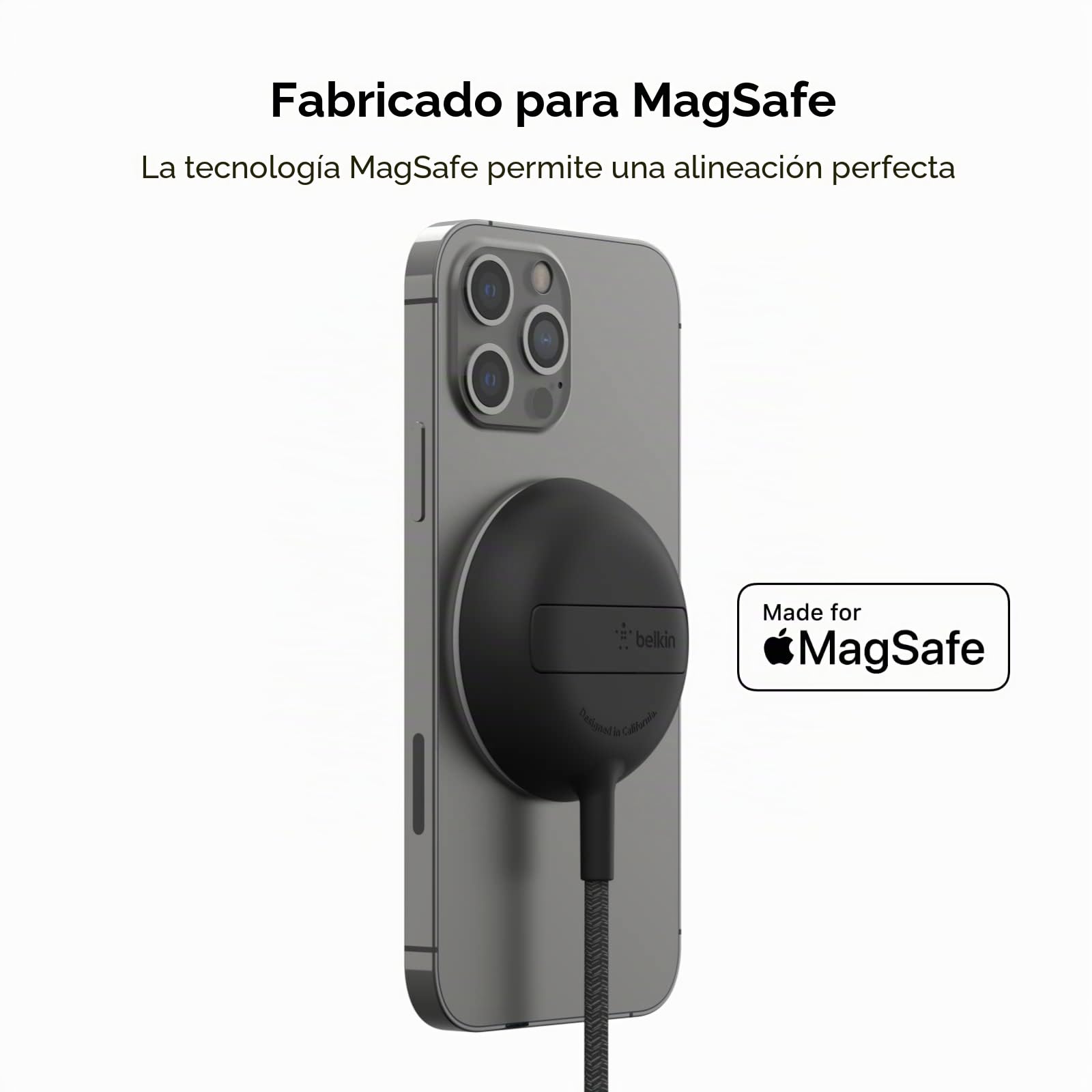 Belkin base de carga inalámbrica portátil con MagSafe (carga rápida de hasta 15 W, soporte, compatible con iPhone 13, 13 Pro Max y mini, fuente de alimentación no incluida), negro
