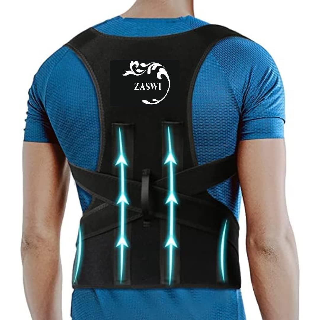 ZASWI Posture Corrector for Men & Women | Adjustable Shoulder Straightener with Upper Back Support Brace, Breathable Lightweight Posture Belt for Office & Daily Activities (Universal Size - Black)-image-35