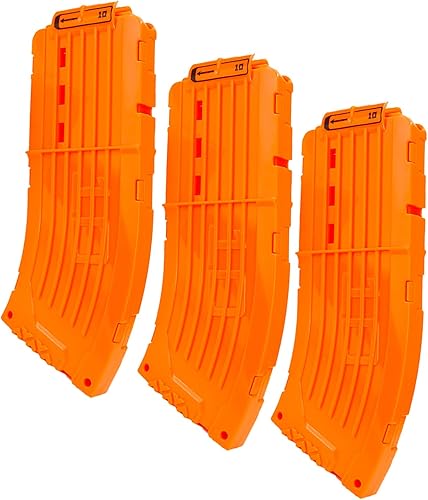 BOROLA Clip de recarga rápida curvada de 10 dardos compatible con Nerf Elite (naranja, 3 piezas)