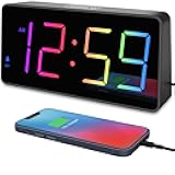 Peakeep Digital Alarm Clock for Bedroom Bedside, Extra Loud for Heavy Sleepers Adults, Large RGB Color Changing Colorful LED Big Numbers, Battery Backup Plug in Electric Clock with USB Charger