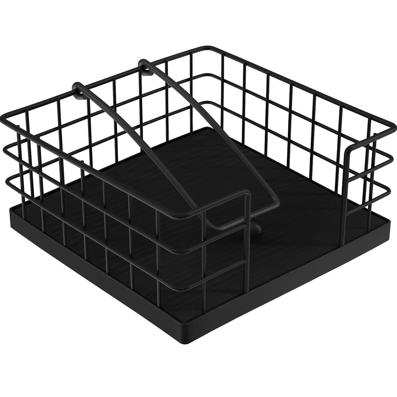 Homode Servilleteros para servilletas de papel, servilletero de granja para mesa, cesta plana con brazo pesado, dispensador de servilletas cuadrado para cocina, color negro