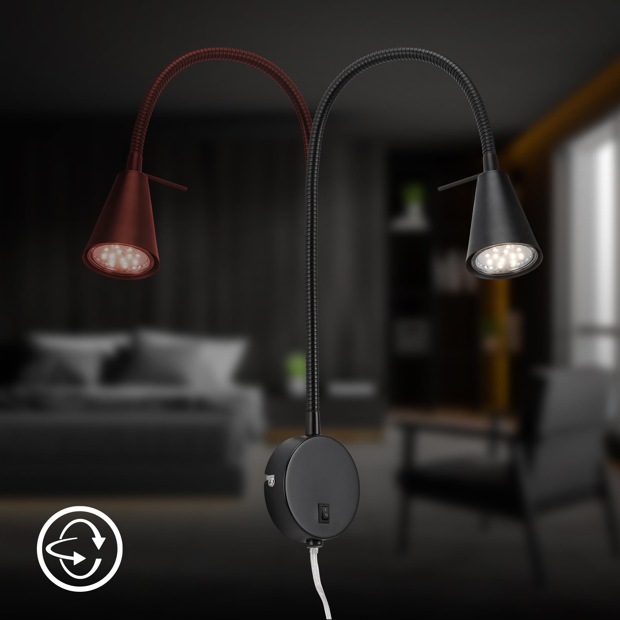 Briloner Lights LED-bedlamp, bedlamp, flexarm, inclusief aan/uit-schakelaar, 4,7 watt, 400 lumen, 3.000 Kelvin, metaal, wit