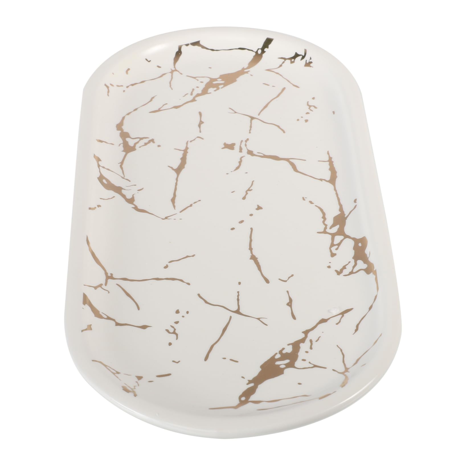 CATIEBYE 1pc Ceramic Marble Pattern Breakfast Tray Elegant Oval Plate for Serving Snacks Organizing Sundries Tableware for Home Kitchen and Dining Decor