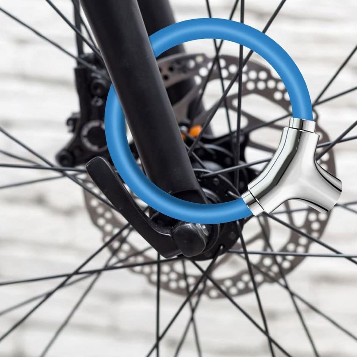 Lucchetto antifurto per Bicicletta, Cavo in Acciaio Inossidabile per Moto, MTB, Bici, Lucchetto di Sicurezza con 2 Chiavi (Blu 14x12 cm)