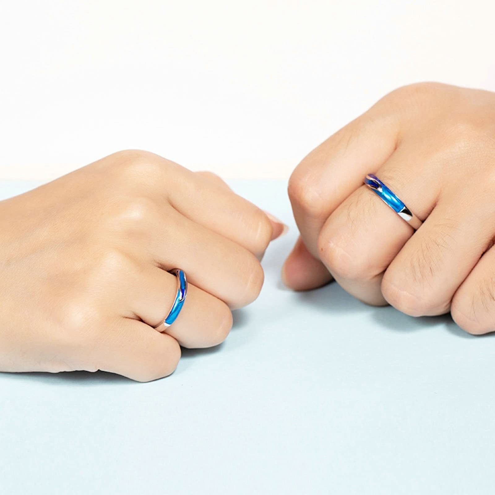 Set di anelli di fidanzamento regolabile, fede nuziale in argento 925 con anello regolabile in argento blu smaltato blu, Adjustable, Metallo Argento sterling, Nessuna pietra preziosa