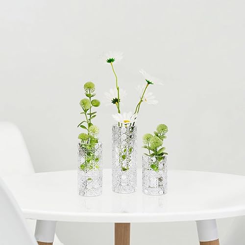 Miniatura 3 de Vixdonos Juego de 3 portavelas de cristal, diseño geométrico, jarrón cilíndrico para velas de té, jarrón cilíndrico para centros de mesa de fiesta