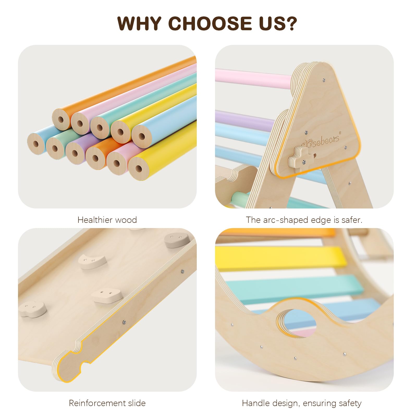 Mosebears Montessori - Struttura da Arrampicata per Interni, Triangolo da Arrampicata con Scivolo, Arco da Arrampicata, Robusto Telaio per Bambini e Triangolo di Arrampicata