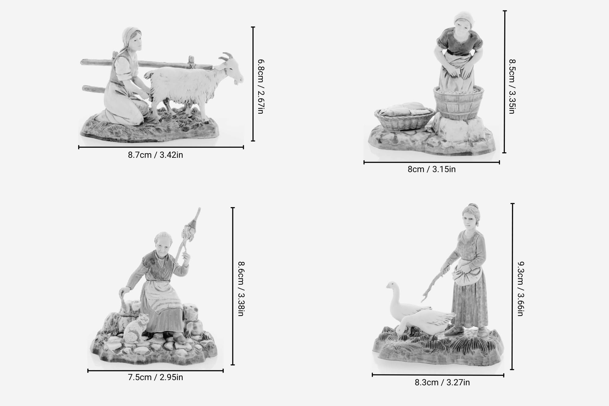 Moranduzzo Set 4 Berufe für Frauen für Krippe 10 cm Maßstab 1:20 - Unzerstörbare Krippenfiguren - Stil 700', Handbemalt, Offizielles Produkt, Hergestellt in Italien, Bildhauer M. Landi