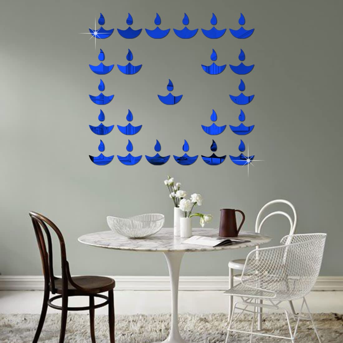 WallDaddy - Self Adhesive Diwali Decoration Stickers (A-23DiyeBlue)| 3D Mirror Acrylic Wall Sticker | Mirror Wall Mount Murals Wall Stickers for Home & Festivals