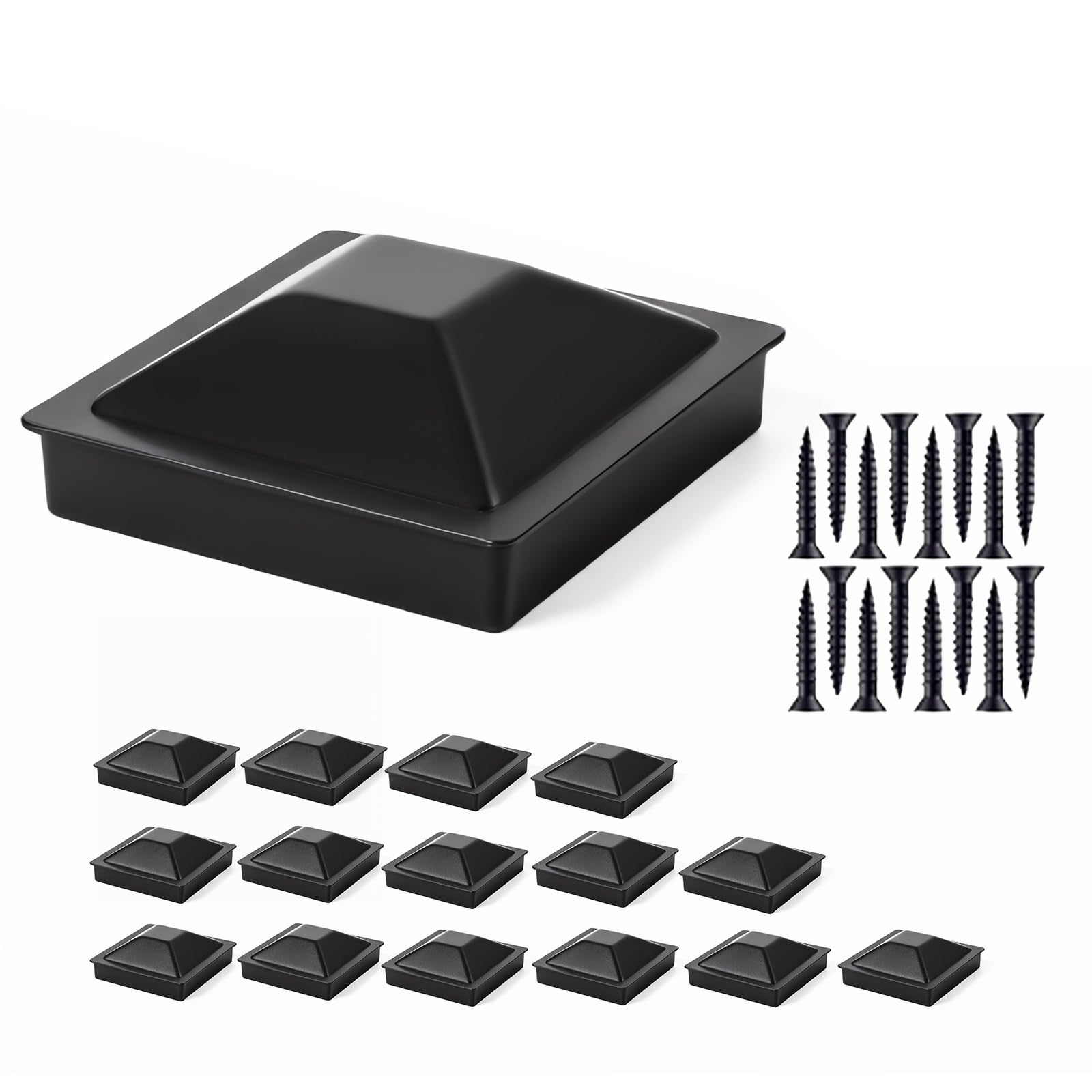 Photo 1 of 16 Set 4“x 4“(Actual 3.5" x 3.5") Aluminum Pyramid Fence Post Caps,Black Matte Post Covers Fit 4x4 Nominal Wood Post for Fence Wood Post of Decks or Corridors