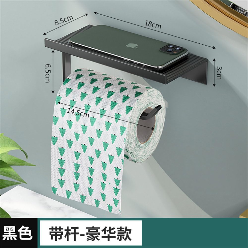 Stojak na papier toaletowy ze stopu aluminium Akcesoria łazienkowe Kuchnia Wiszący wieszak na ścianę Hak do przechowywania Uchwyt na papier toaletowy w rolce, czarny, 18 * 8,5 * 6,5 cm