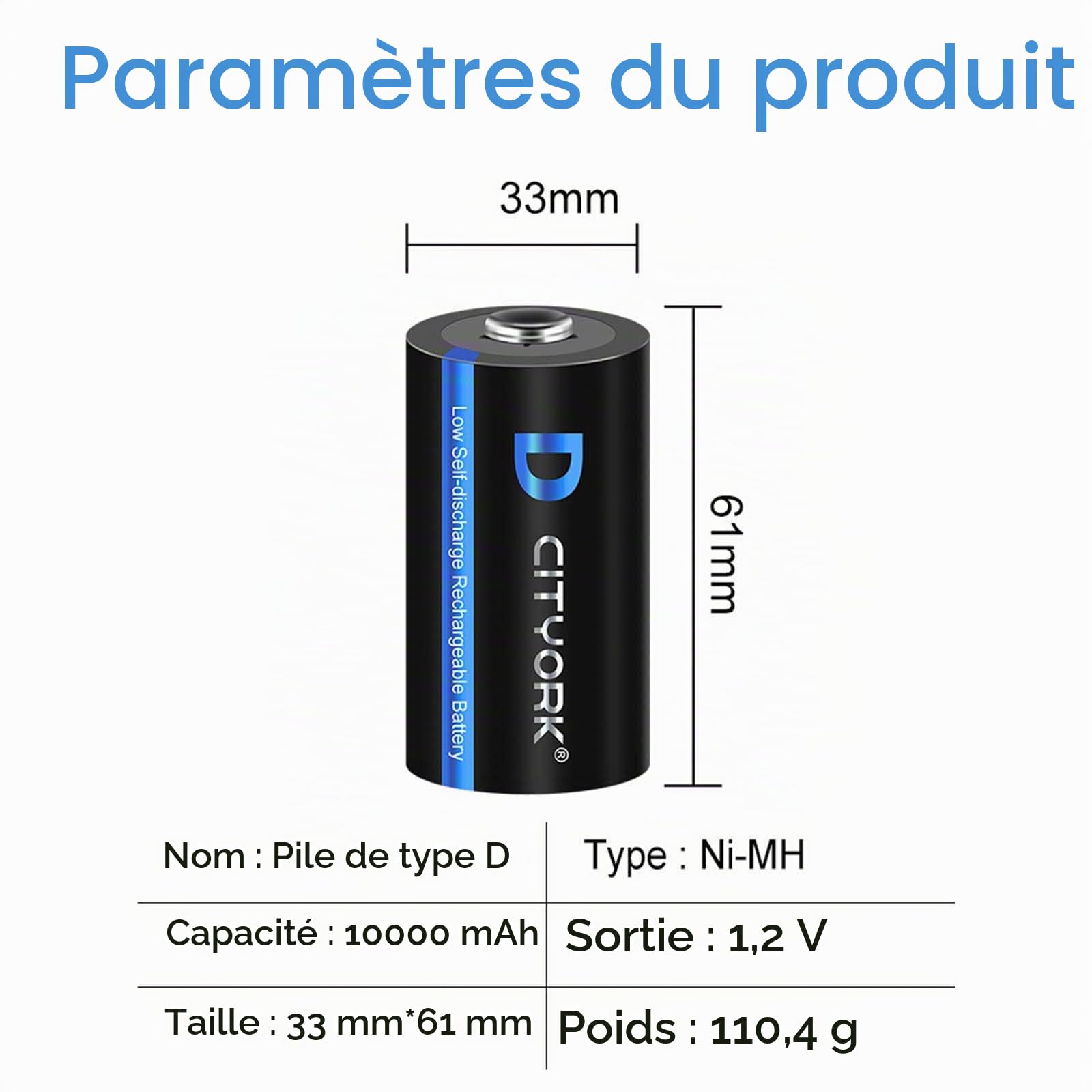 CITYORK Chargeur de Batterie Universel pour écran LCD avec Fonction de décharge pour Batteries AA, AAA, C, D, 9V NI-MH NI avec 4 Batteries NI-MH D Taille 10000mAh